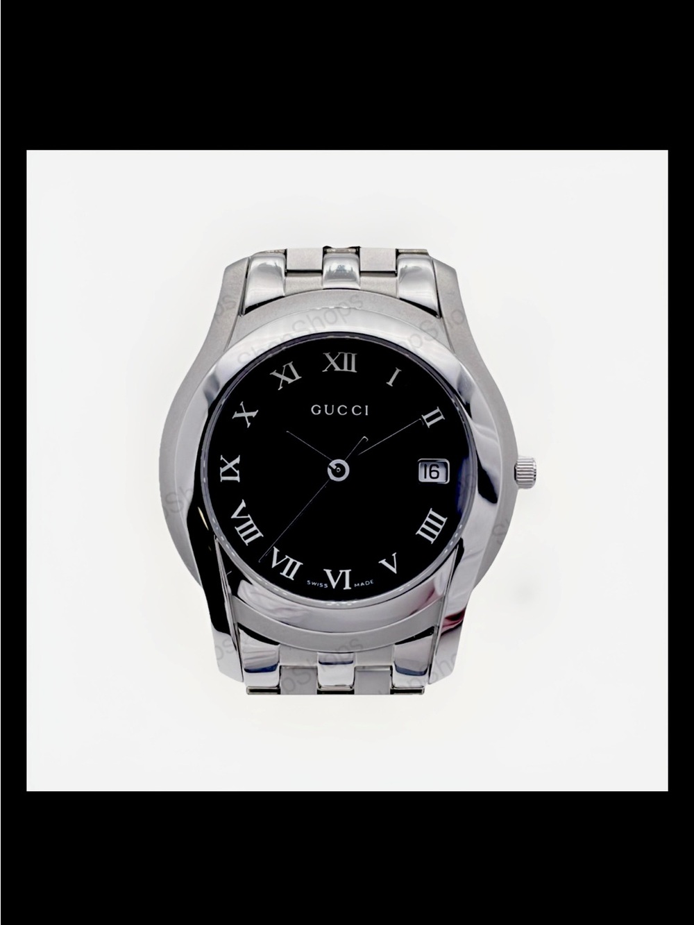 Gucci Silver and Black Roman Numeral Bracelet Watch